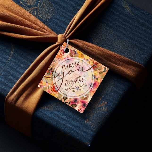Elegantes Brautparty im Herbst floral Vielen Dank Geschenkanhänger (Elegant autumn floral bridal shower thank you diamond favor tags 2" x 2")