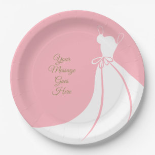 Elegantes Brautparty in Rosa und Weiß Gown Pappteller