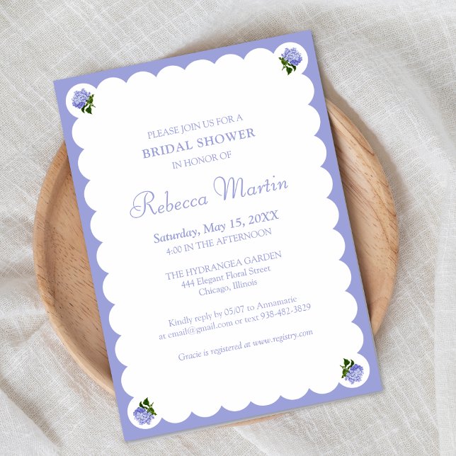 Elegantes Brautparty Lavender Blue Hydrangea Chic Einladung (Von Creator hochgeladen)