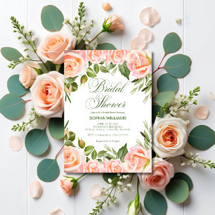 Elegantes Brautparty mit Blumen, Rosa und Grün Einladung