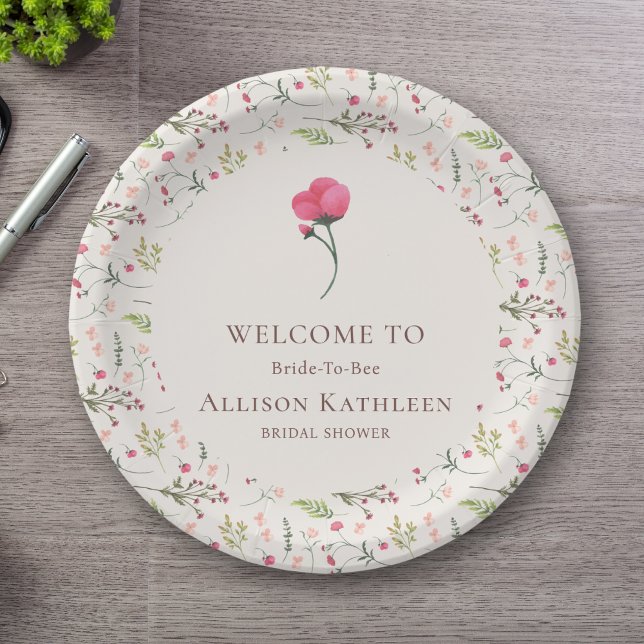 Elegantes Brautparty mit Blumenrosa und Grün Pappteller (Von Creator hochgeladen)