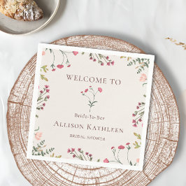 Elegantes Brautparty mit Blumenrosa und Grün Serviette