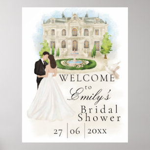 Elegantes Brautparty mit Braut und Bräutigam Poster