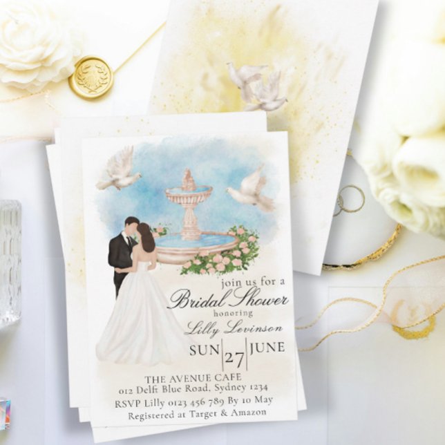 Elegantes Brautparty mit Bride & Groom Fountain Einladung (Von Creator hochgeladen)