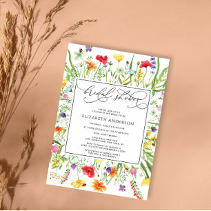Elegantes Brautparty mit farbenfrohen Wildblumen Einladung