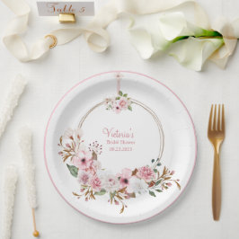 Elegantes Brautparty mit rosafarbenen Wasserfarben Pappteller