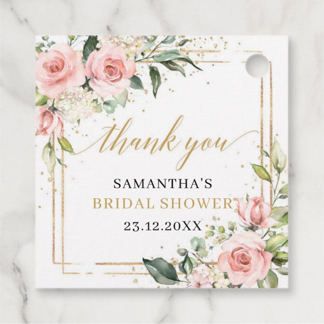 Elegantes Brautparty mit Rotholz und goldfarbenem  Geschenkanhänger (Rückseite)