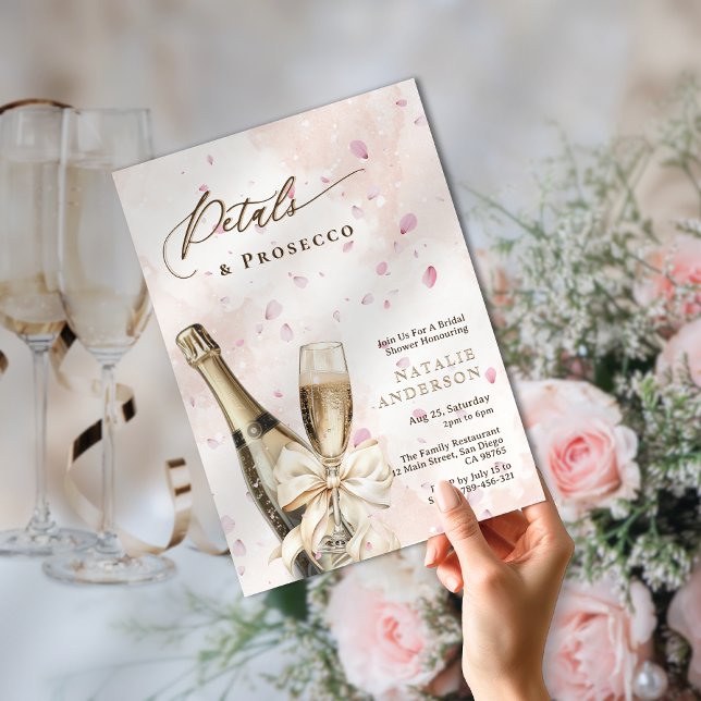 Elegantes Brautparty mit Wasserfarben und Prosecco Einladung (Elegant Watercolor Petals & Prosecco Bridal Shower Invitation)