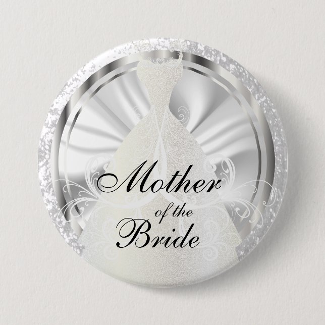 Elegantes Brautparty mit White & Silver Akzenten Button (Vorderseite)