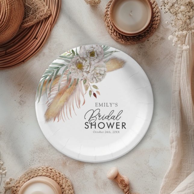 Elegantes Brautparty Pampas & Palm Pappteller (Von Creator hochgeladen)