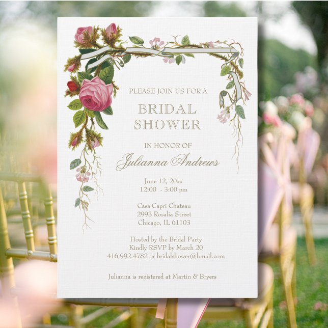 Elegantes Brautparty Rosa Rosen Einladung (Von Creator hochgeladen)