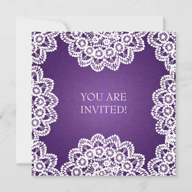 Elegantes Brautparty Vintag Lace Lila Einladung (Vorderseite)