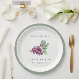 Elegantes Brautparty Wasserfarbe Traubenblätterung Pappteller