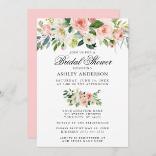 Elegantes Brautparty Wasserfarben Rosa Blütenprach Einladung