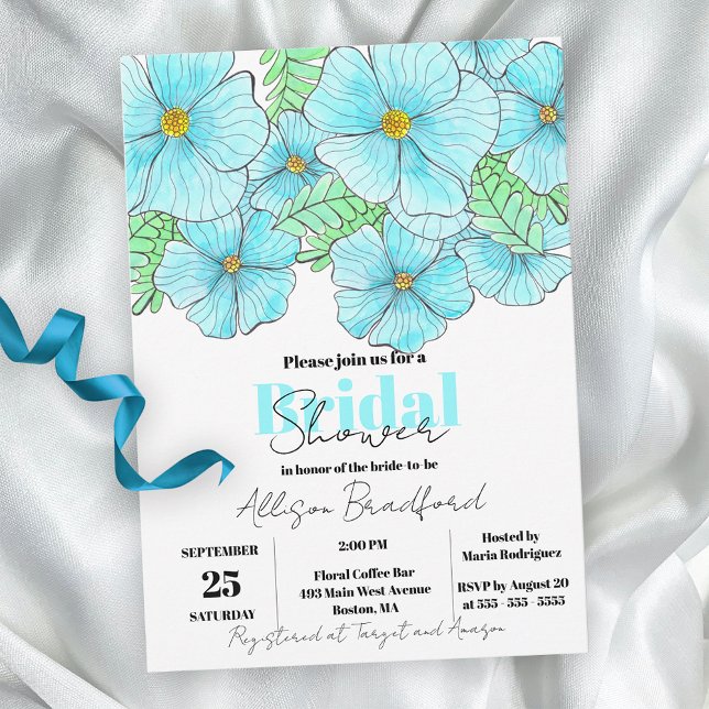Elegantes Brautparty Watercolor Aqua Einladung (Von Creator hochgeladen)