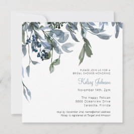 Elegantes Brautparty Watercolor Dusty Blue Floral Einladung