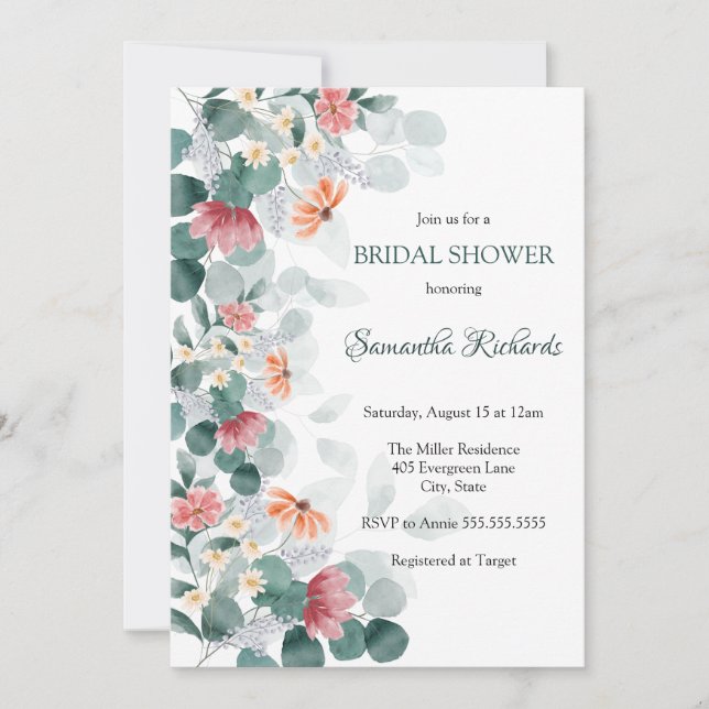 Elegantes Brautparty Watercolor Einladung (Vorderseite)