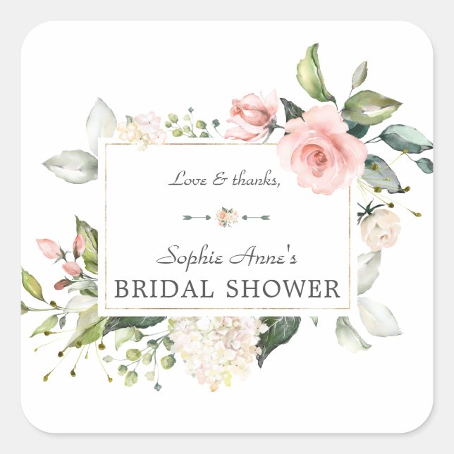 Elegantes Brautparty Watercolor Rosa Rosa Blush Quadratischer Aufkleber (Vorderseite)