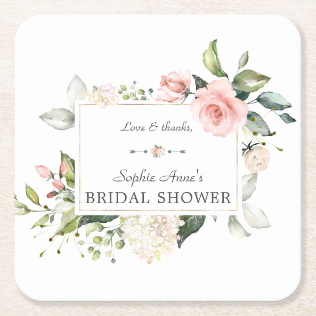 Elegantes Brautparty Watercolor Rosa Rosa Blush Rechteckiger Pappuntersetzer (Vorderseite)