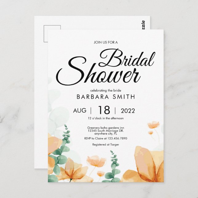 Elegantes Brautparty Wildblume Postkarte (Vorne/Hinten)