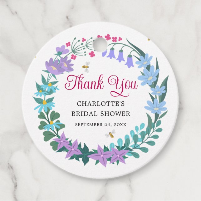 Elegantes Brautparty Wildblumen Garland Geschenkanhänger (Vorderseite)