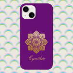 Elegantes Breathe Lila und Gold Mandala Case-Mate iPhone 14 Hülle<br><div class="desc">Dieses elegante Design besticht durch eine vergoldete Blumenmandala mit Ihrem Namen darunter. Geben Sie Ihren Namen oder eine Nachricht wie "Breathe" oder "Namaste" ein, wenn Sie es bevorzugen, im Personalisierten Abschnitt. Wenn Sie Achtsamkeit, Meditation oder Yoga mögen, könnte dieses Design genau die richtige Touch sein. Eine Mandala ist ein geometrisches...</div>
