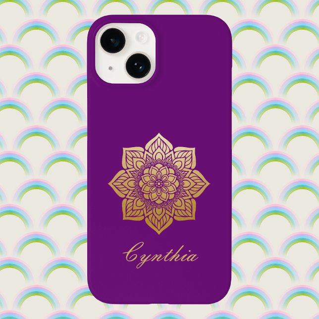 Elegantes Breathe Lila und Gold Mandala Case-Mate iPhone Hülle (Von Creator hochgeladen)