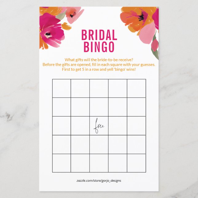 Elegantes Bridal Bingo Cards Brautparty (Vorderseite)