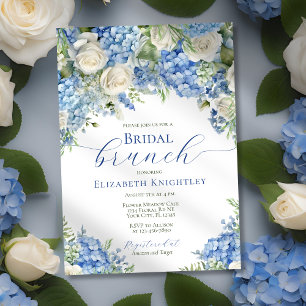 Elegantes Bridal Brunch Blue Hydrangea Brautparty Einladung