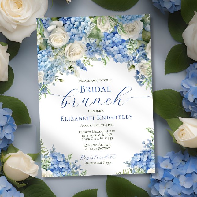 Elegantes Bridal Brunch Blue Hydrangea Brautparty Einladung (Von Creator hochgeladen)
