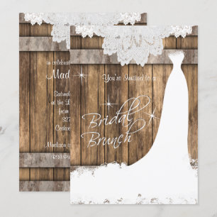 Elegantes Bridal Brunch in rustikalem Holz und Spi Einladung