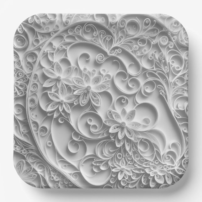 Elegantes Bridal Paper Quilling Design Pappteller (Vorderseite)