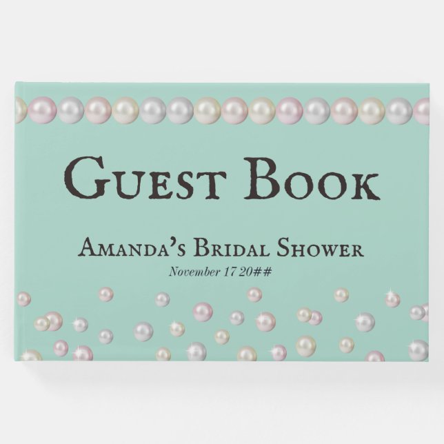 Elegantes Bride & Co Aquamarines Blue Pearl Brautp Gästebuch (Vorderseite)