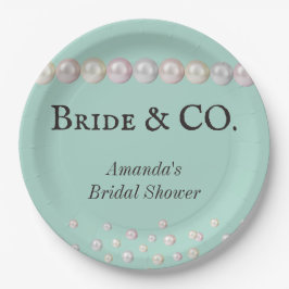 Elegantes Bride & Co Aquamarines Blue Pearl Brautp Pappteller