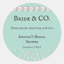 Elegantes Bride & Co Aquamarines Blue Pearl Brautp Runder Aufkleber