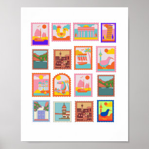 ELEGANTES BRIEFMARKEN-KUNSTPOSTER POSTER