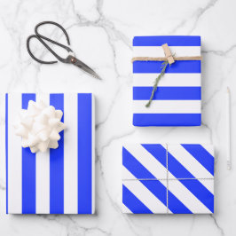 Elegantes Bright Royal Blue Striping Muster Geschenkpapier Set