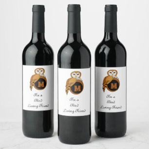 Elegantes Britisches Barn Owl Monogramm Weinetikett