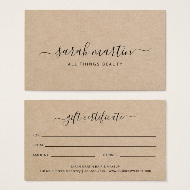 Elegantes Brown Beauty Salon Geschenkgutschein (Vorne & Hinten)