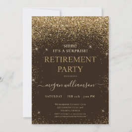 Elegantes Brown Gold Glitzer Retirement Party Einladung