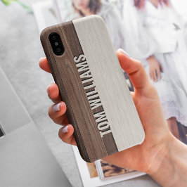 Elegantes Brown Wood Texture Modern Style Monogram Case-Mate iPhone Hülle