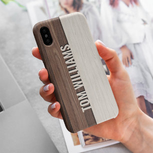 Elegantes Brown Wood Texture Modern Style Monogram Case-Mate iPhone Hülle