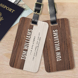 Elegantes Brown Wood Texture Modern Style Monogram Gepäckanhänger