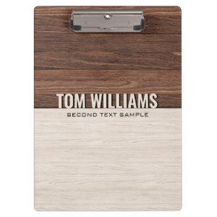 Elegantes Brown Wood Texture Modern Style Monogram Klemmbrett