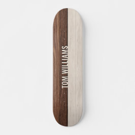 Elegantes Brown Wood Texture Modern Style Monogram Skateboard