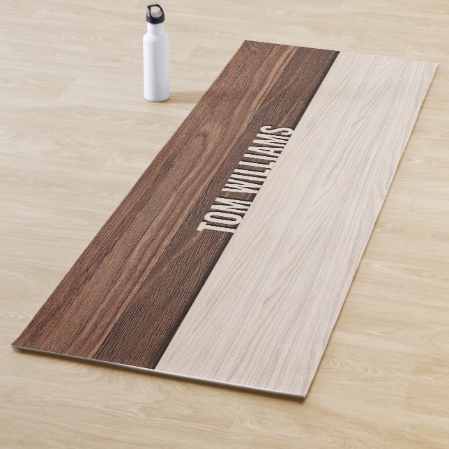 Elegantes Brown Wood Texture Modern Style Monogram Yogamatte (Beispiel)