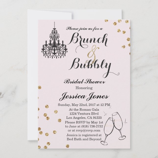 Elegantes Brunch & Bubbly Bridal Dusche Einladung (Vorderseite)