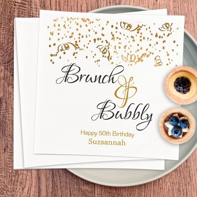 Elegantes Brunch Bubbly Gold Confetti Custom Party Serviette (Von Creator hochgeladen)