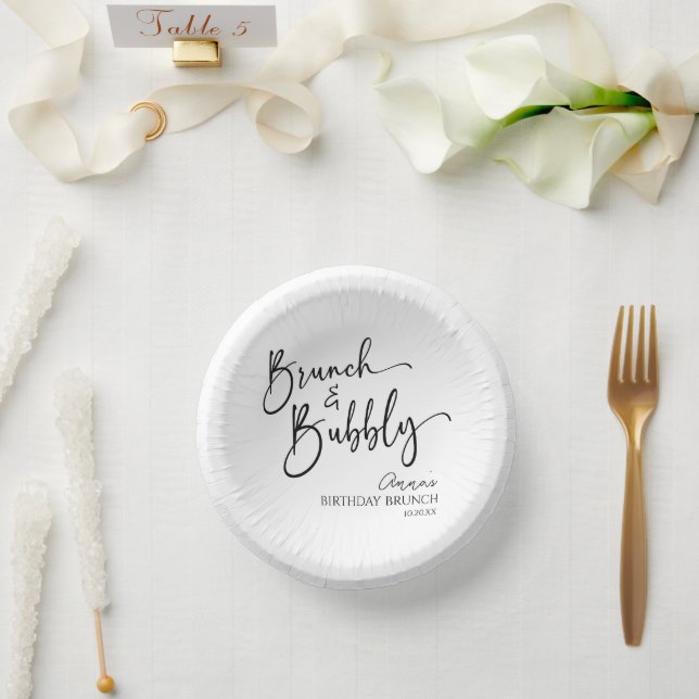 Elegantes Brunch und Bubbly Birthday Brunch Party Pappteller (Hochzeit)