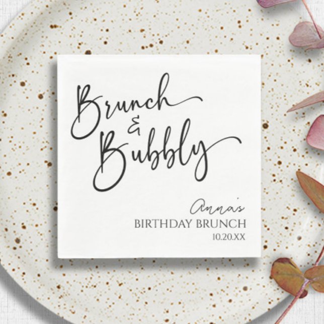 Elegantes Brunch und Bubbly Birthday Brunch Party Serviette (Von Creator hochgeladen)
